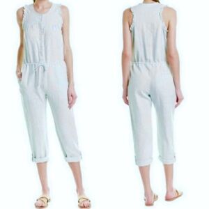 Young Fabulous Broke On The Road Maddox Linen Jumpsuit Blue Sz S 100% Linen Boho